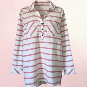 Soft Surroundings Pink White Striped Cotton Gauze Tunic Shirt 2CE31 Women Medium